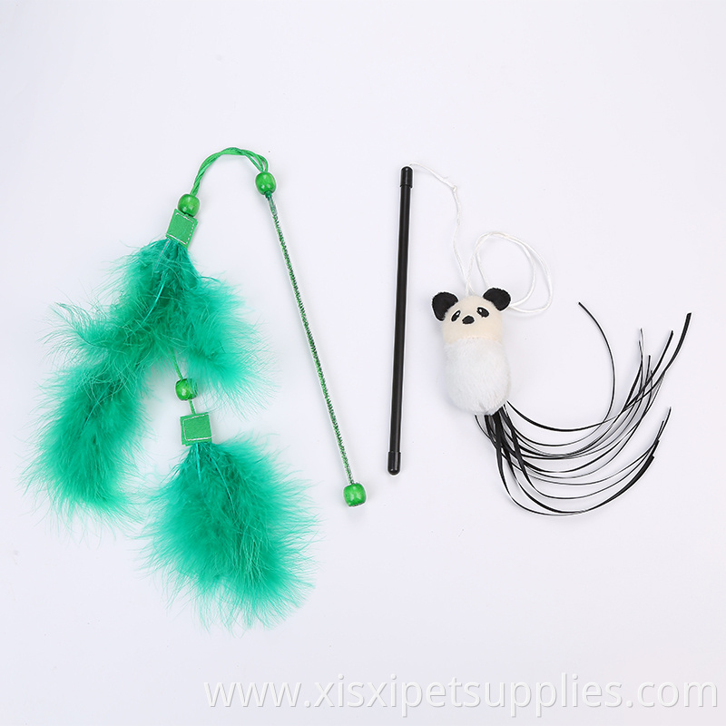 bamboo and panda style Handmade Interactive Funny Playing Cat Teaser Stick Toy With Feather